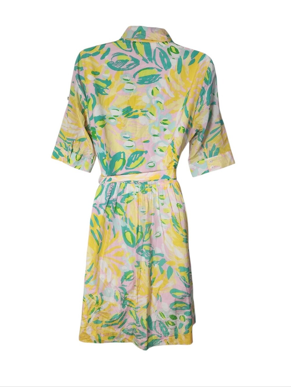 Lilly Pulitzer Silk Cotton Pastel Floral Belted Shirt Dress Size 8 - Picture 5 of 11